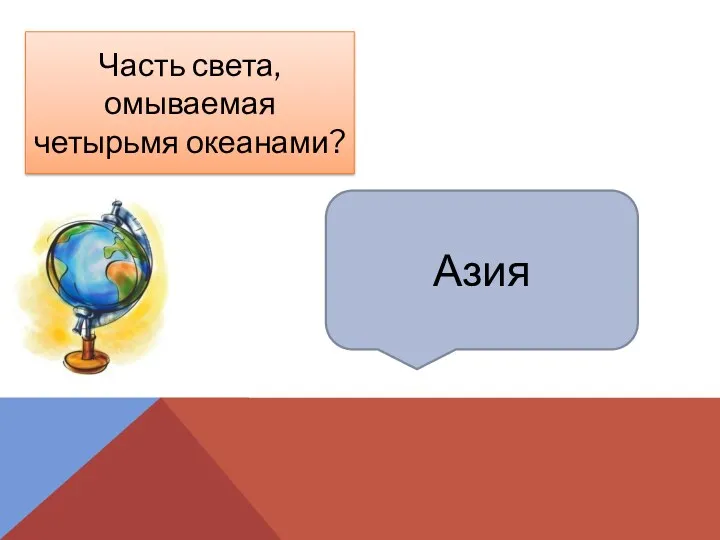 Азия Часть света, омываемая четырьмя океанами?