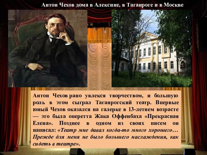 Антон Чехов дома в Алексине, в Таганроге и в Москве