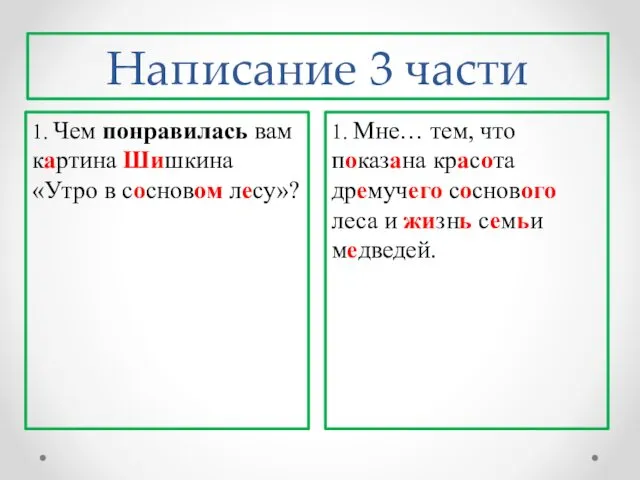 Написание 3 части 1. Мне… тем, что показана красота дремучего