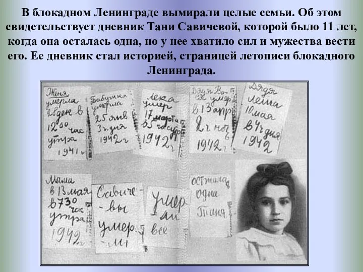В блокадном Ленинграде вымирали целые семьи. Об этом свидетельствует дневник