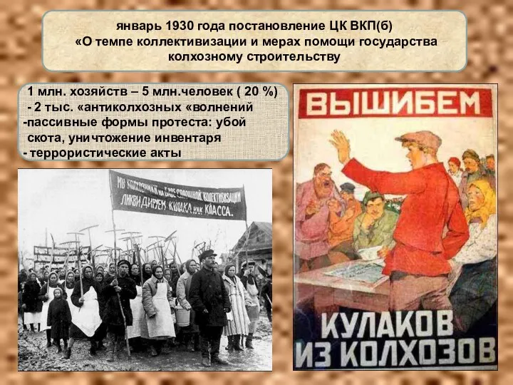 январь 1930 года постановление ЦК ВКП(б) «О темпе коллективизации и мерах помощи государства