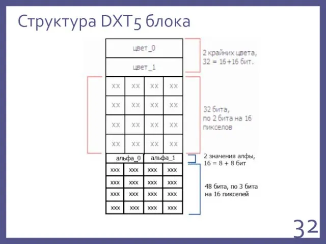 Структура DXT5 блока
