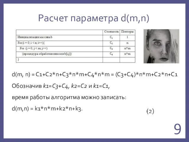 Расчет параметра d(m,n) d(m, n) = C1+C2*n+C3*n*m+C4*n*m = (C3+C4)*n*m+C2*n+C1 Обозначив