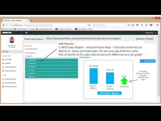 http://www.jamtak.com/jamtrak2/public/productsalesreport Owners Portal Add Reports: 2. MTD Sales Report –