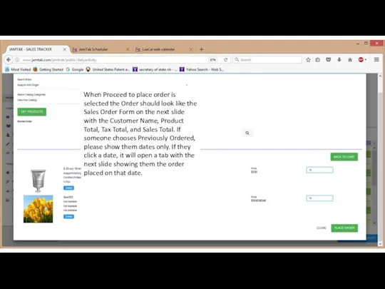 When Proceed to place order is selected the Order should look like the