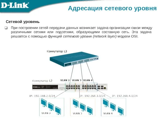 Сетевой уровень При построении сетей передачи данных возникает задача организации