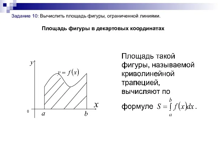 Задание 10: Вычислить площадь фигуры, ограниченной линиями. Площадь фигуры в декартовых координатах