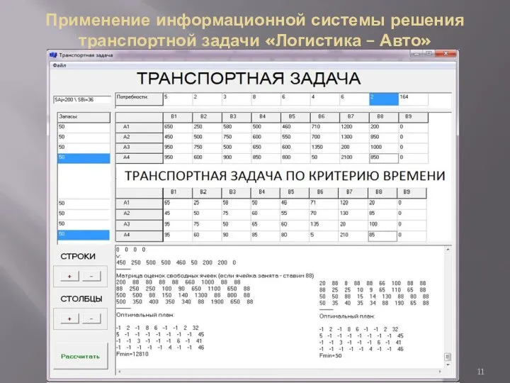 Применение информационной системы решения транспортной задачи «Логистика – Авто»