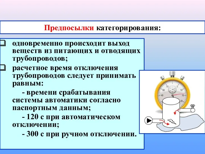 Предпосылки категорирования: одновременно происходит выход веществ из питающих и отводящих