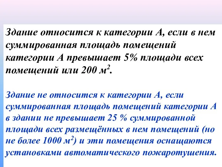 Здание относится к категории А, если в нем суммированная площадь