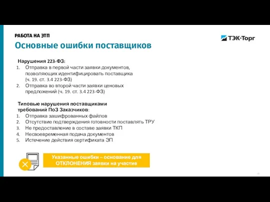 Нарушения 223-ФЗ: Отправка в первой части заявки документов, позволяющих идентифицировать