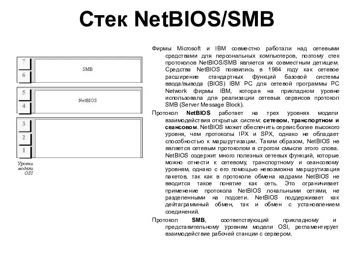 Стек NetBIOS/SMB Фирмы Microsoft и IBM совместно работали над сетевыми