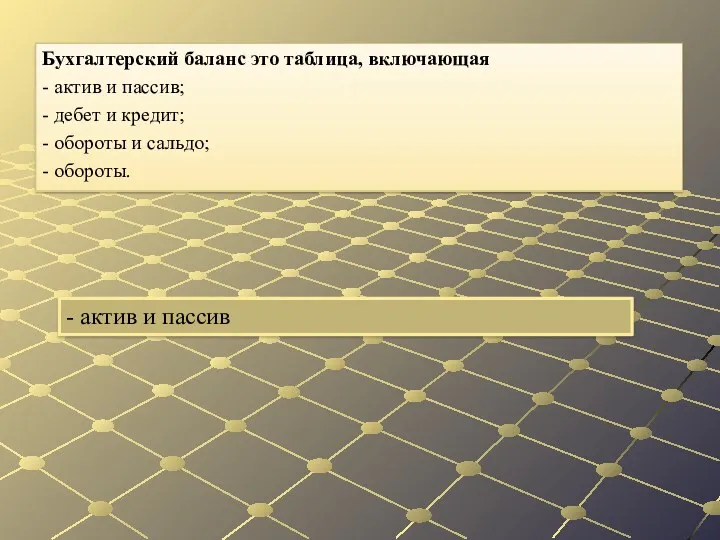 - актив и пассив Бухгалтерский баланс это таблица, включающая -