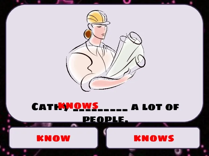 know knows Cathy _________ a lot of people. knows