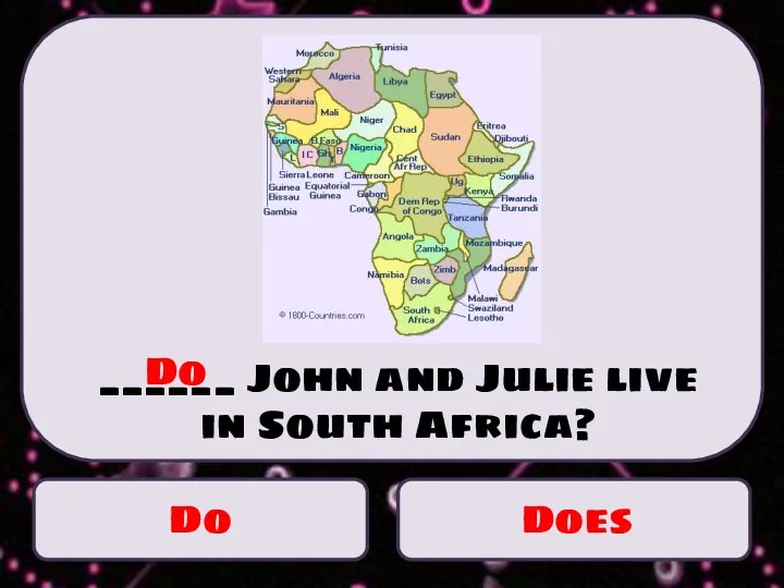 Do Does ______ John and Julie live in South Africa? Do