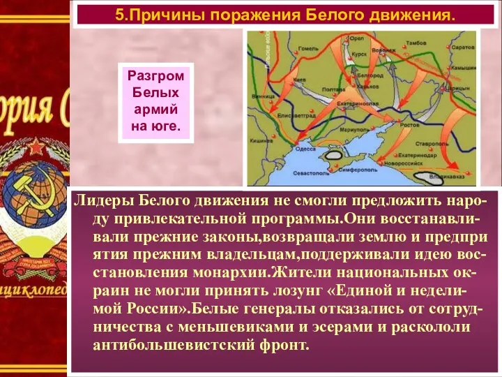 Лидеры Белого движения не смогли предложить наро-ду привлекательной программы.Они восстанавли-вали