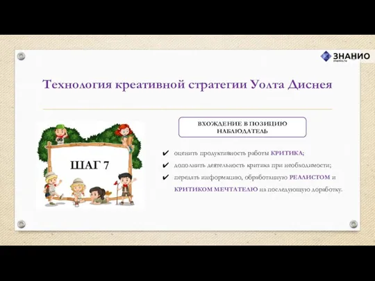 Технология креативной стратегии Уолта Диснея ВХОЖДЕНИЕ В ПОЗИЦИЮ НАБЛЮДАТЕЛЬ оценить