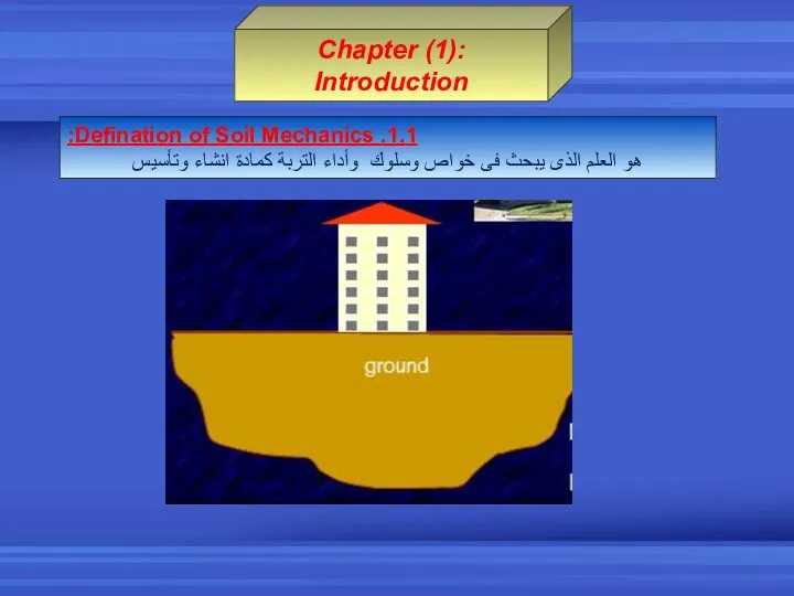Chapter (1): Introduction 1.1. Defination of Soil Mechanics: هو العلم الذى يبحث فى