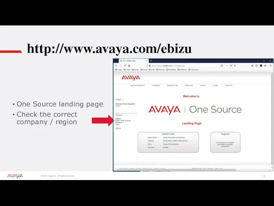 http://www.avaya.com/ebizu One Source landing page Check the correct company / region