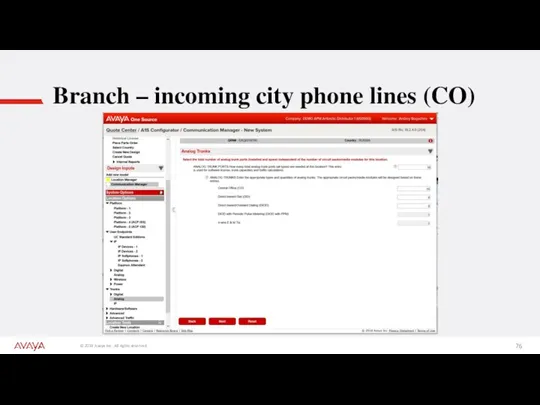 Branch – incoming city phone lines (CO)