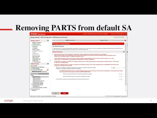 Removing PARTS from default SA