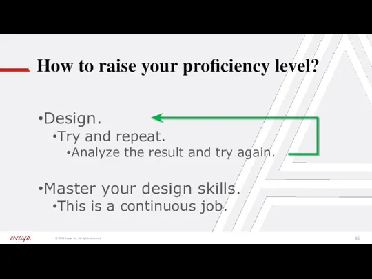 How to raise your proficiency level? Design. Try and repeat. Analyze the result