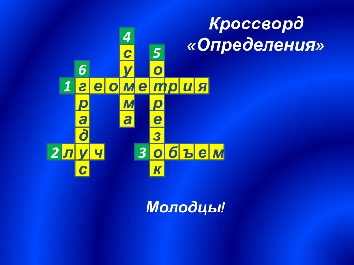 Молодцы! 6 Кроссворд «Определения»