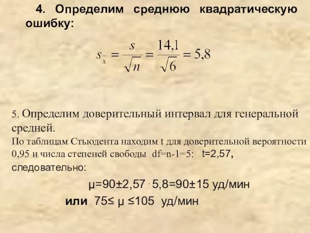 4. Определим среднюю квадратическую ошибку: 5. Определим доверительный интервал для