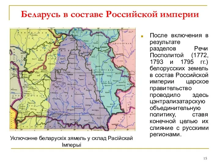 Беларусь в составе Российской империи После включения в результате разделов