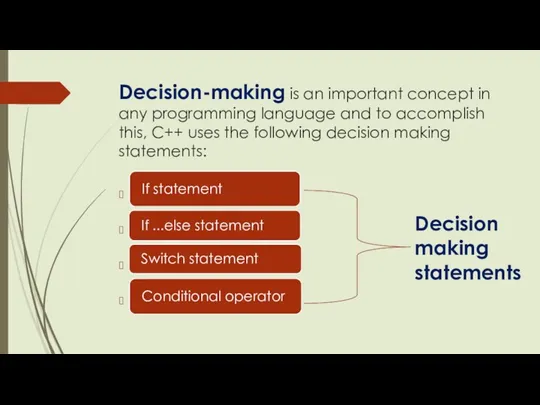 Decision-making is an important concept in any programming language and