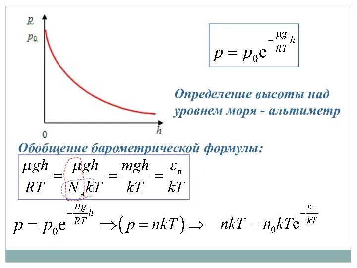 Определение высоты над уровнем моря - альтиметр Обобщение барометрической формулы: