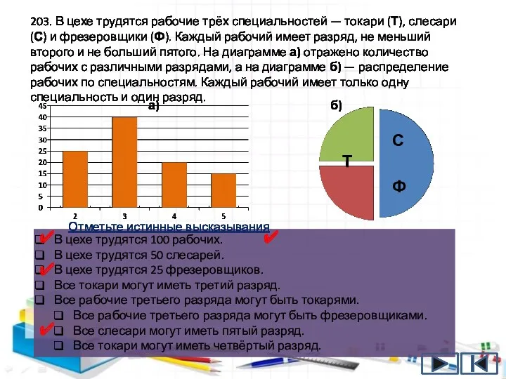 203. В цехе трудятся рабочие трёх специальностей — токари (Т),