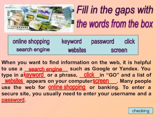 Fill in the gaps with online shopping search engine websites