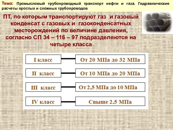 Тема: Промысловый трубопроводный транспорт нефти и газа. Гидравлические расчеты простых и сложных трубопроводов