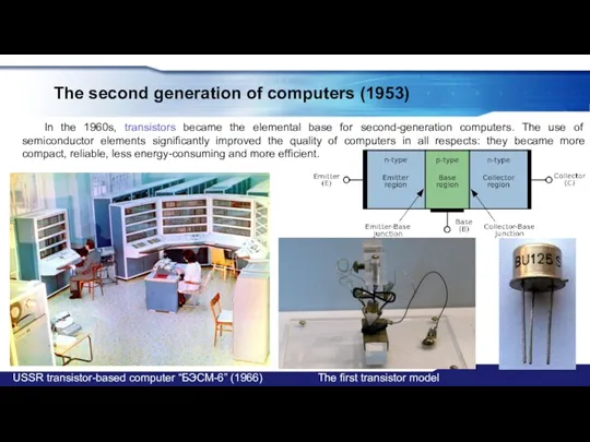 The second generation of computers (1953) In the 1960s, transistors