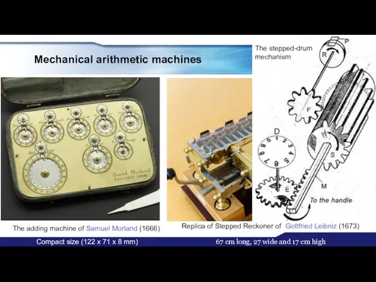 Mechanical arithmetic machines Replica of Stepped Reckoner of Gottfried Leibniz