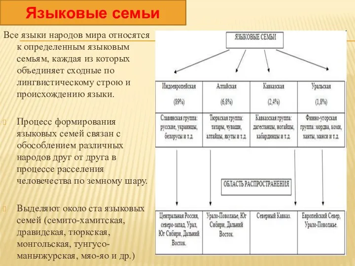 Все языки народов мира относятся к определенным языковым семьям, каждая