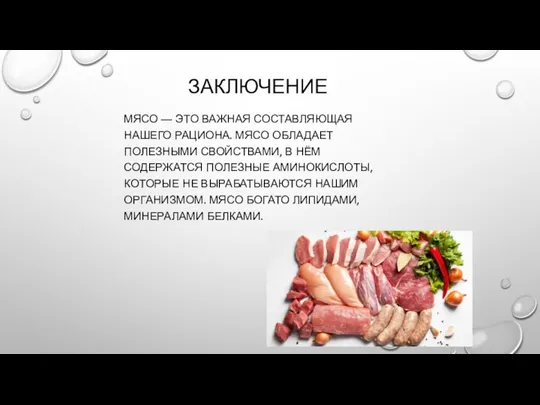 ЗАКЛЮЧЕНИЕ МЯСО — ЭТО ВАЖНАЯ СОСТАВЛЯЮЩАЯ НАШЕГО РАЦИОНА. МЯСО ОБЛАДАЕТ