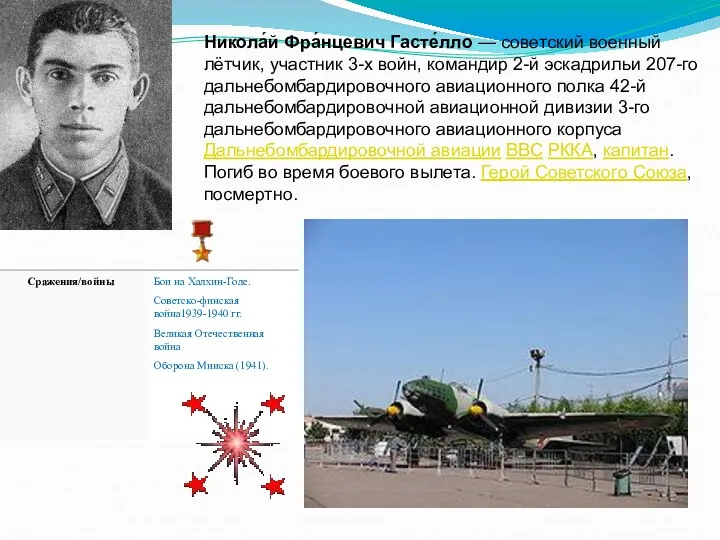 Никола́й Фра́нцевич Гасте́лло — советский военный лётчик, участник 3-х войн,
