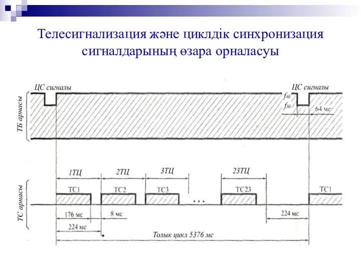 Телесигнализация және циклдік синхронизация сигналдарының өзара орналасуы