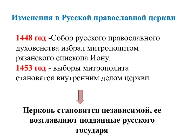 Изменения в Русской православной церкви 1448 год -Собор русского православного