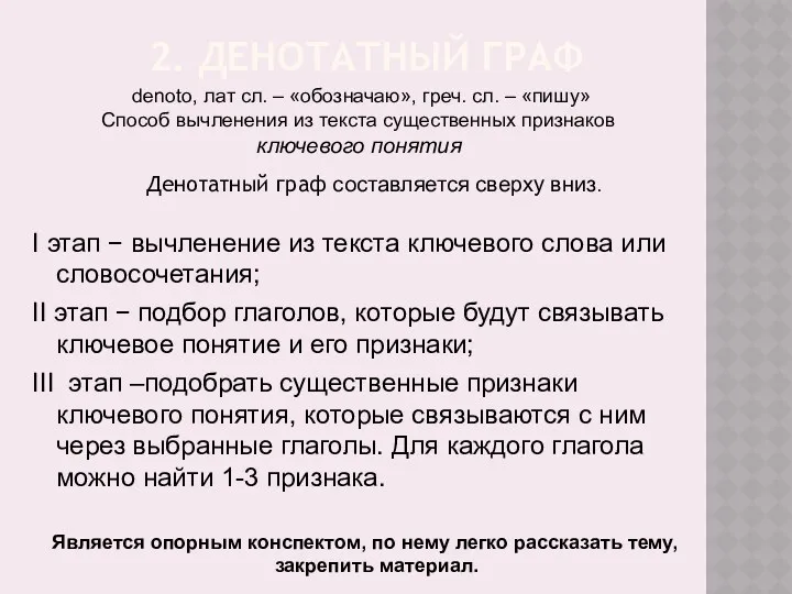 2. ДЕНОТАТНЫЙ ГРАФ I этап − вычленение из текста ключевого