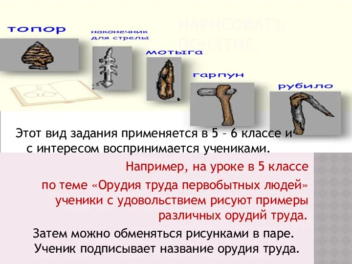 НАРИСОВАТЬ ПОНЯТИЕ. Этот вид задания применяется в 5 – 6