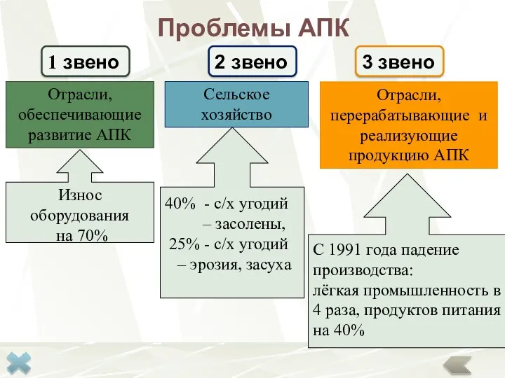 Проблемы АПК 3 звено 1 звено 2 звено Сельское хозяйство