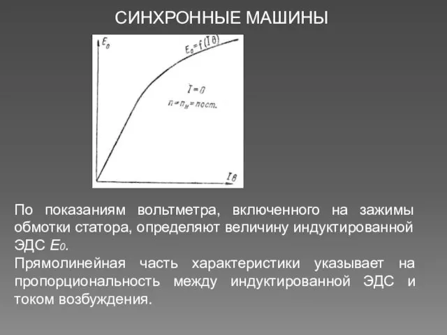 СИНХРОННЫЕ МАШИНЫ По показаниям вольтметра, включенного на зажимы обмотки статора,