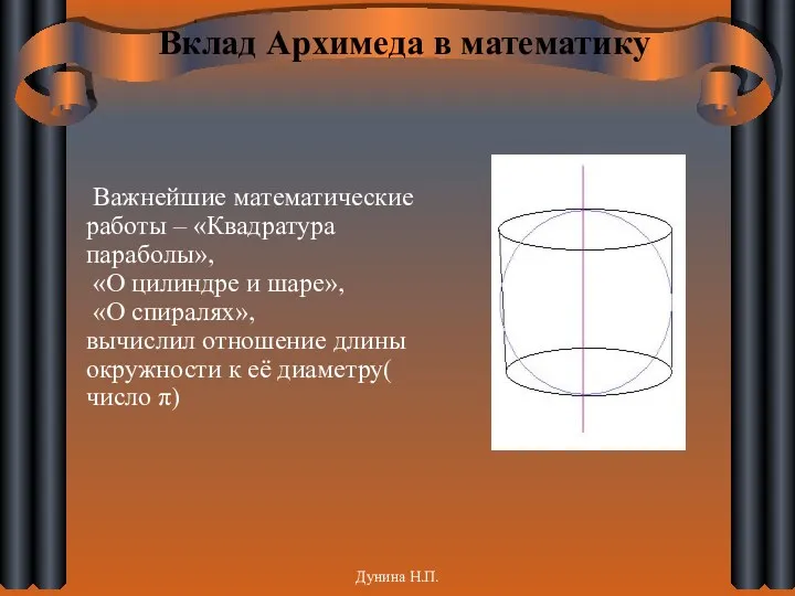 Вклад Архимеда в математику Важнейшие математические работы – «Квадратура параболы»,