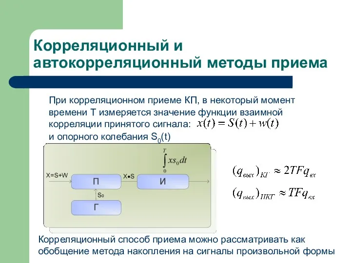 Корреляционный и автокорреляционный методы приема При корреляционном приеме КП, в