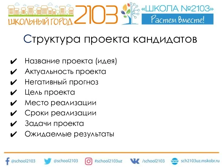 Структура проекта кандидатов Название проекта (идея) Актуальность проекта Негативный прогноз