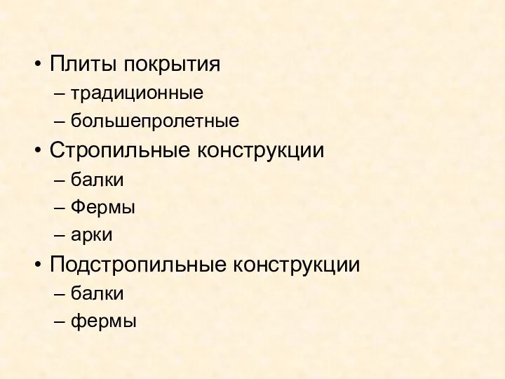 Плиты покрытия традиционные большепролетные Стропильные конструкции балки Фермы арки Подстропильные конструкции балки фермы