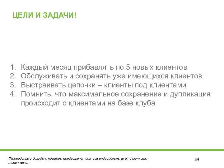 ЦЕЛИ И ЗАДАЧИ! Каждый месяц прибавлять по 5 новых клиентов